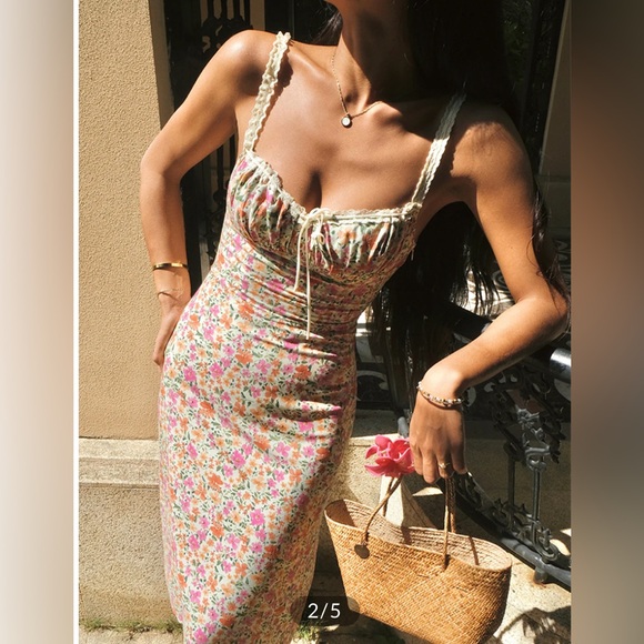 Floral Print Trim Cami Midi Dress - Picture 4 of 4